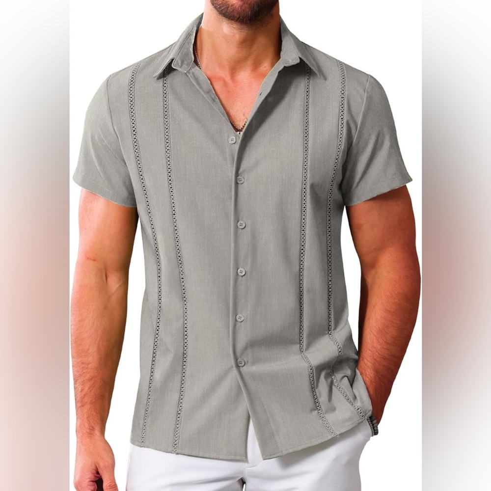 NWT Men's Gray Short Sleeve Guayabera Shirt